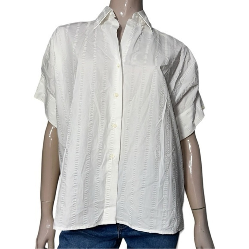 EMANUELE MAFFEIS NWT 42 M White Cotton Searsuckered Striped Button Down Shirt